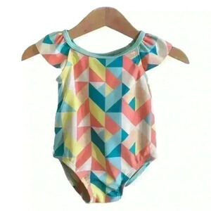 Tea Collection Colorful Geometric Shapes Printed Ruffle Swimsuit size 3-6m